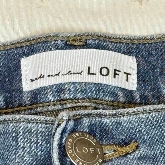 Loft High-Rise Straight Crop Distressed 5-Pocket Jeans Women's 29/8 | Blue Denim - Picture 5 of 11